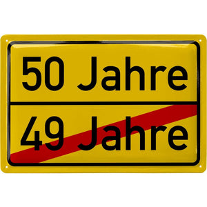 Ortsschild 50 Jahre Geburtstag gelb – Metallschild – 20x30cm