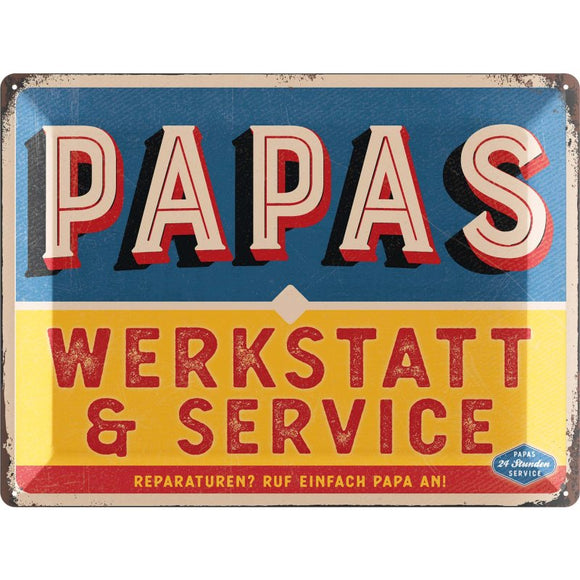 Papas Werkstatt und Service – Metallschild – 30x40cm