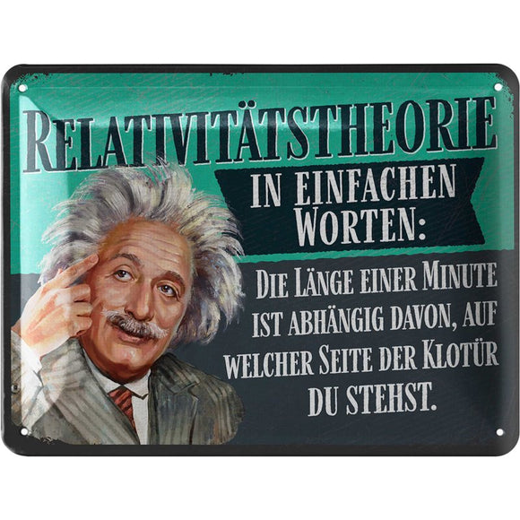 Albert Einstein - Relativitätstheorie in einfachen Worten -  Metallschild – 15x20 cm