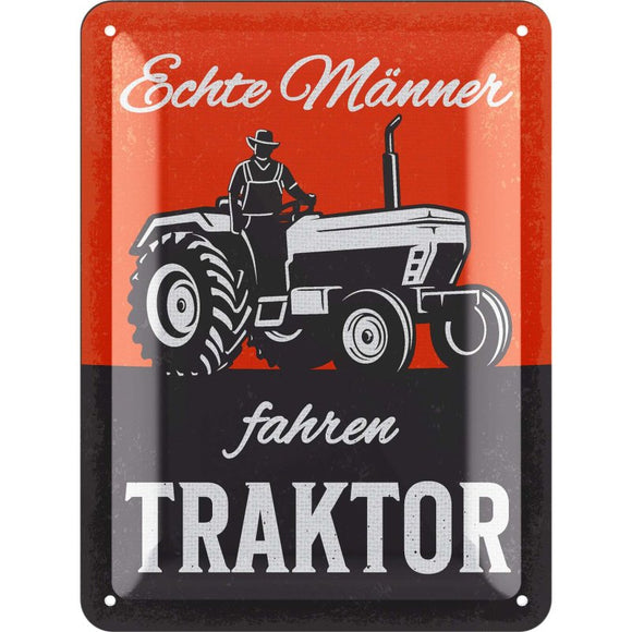 Echte Männer fahren Traktor - rot schwarz – Metallschild – 15x20cm