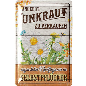 Angebot: Unkraut zu verkaufen - Garten  – Metallschild – 20x30cm