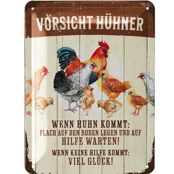 Vorsicht Hühner! Bauernhof Hühnerstall lustig  – Metallschild – 15x20cm