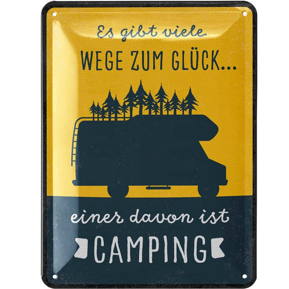 Viele Wege zum Glück - einer davon ist Camping – Metallschild – 15x20 cm
