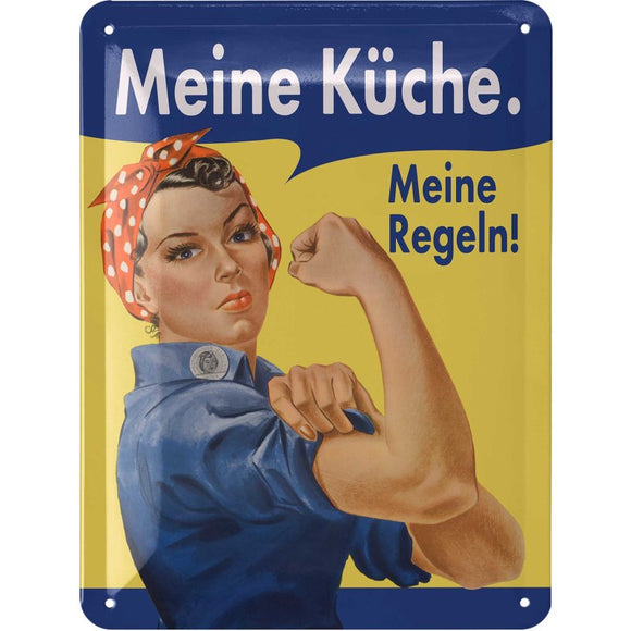 Meine Küche, meine Regeln - Frauenpower retro vintage – Metallschild – 15x20 cm