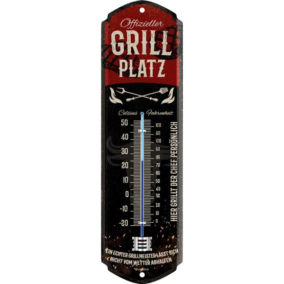 Offizieller Grillplatz - Grillen rot – Thermometer – 8x28cm