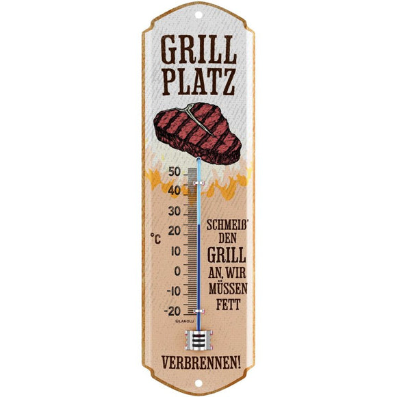 Grillplatz - Wir müssen Fett verbrennen! – Thermometer – 8x28cm