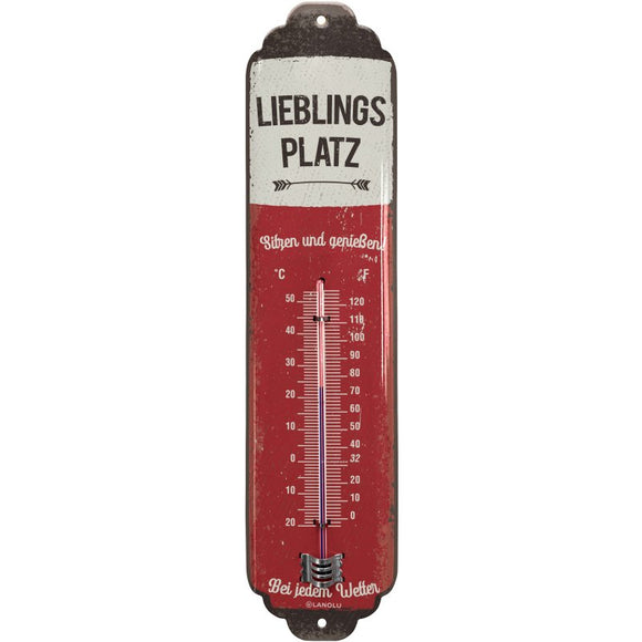 Lieblingsplatz - Sitzen und Genießen rot – Thermometer – 7x28cm