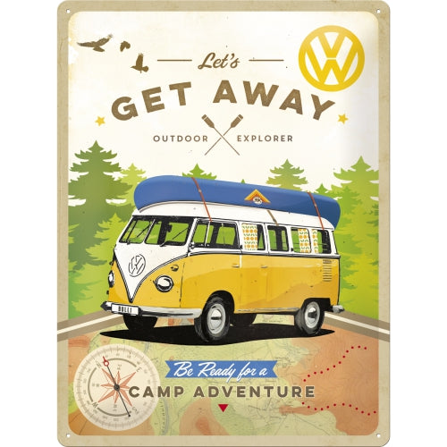 Volkswagen – VW Bulli – Lets Get Away – Camp Adventure – Metallschild 30×40 cm