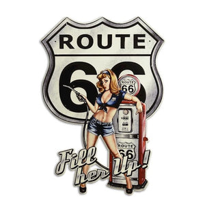 Pin-up Route 66 Fill her up Metallschild ca. 44x64cm
