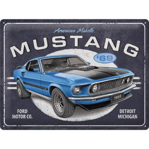 Ford Mustang blau 1969 - Metallschild  40x30cm