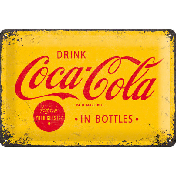 Coca Cola - in Bottles - gelb Metallschild 20x30cm