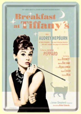Breakfast at Tiffanys - Audrey Hepburn - Blechpostkarte - 14x10cm