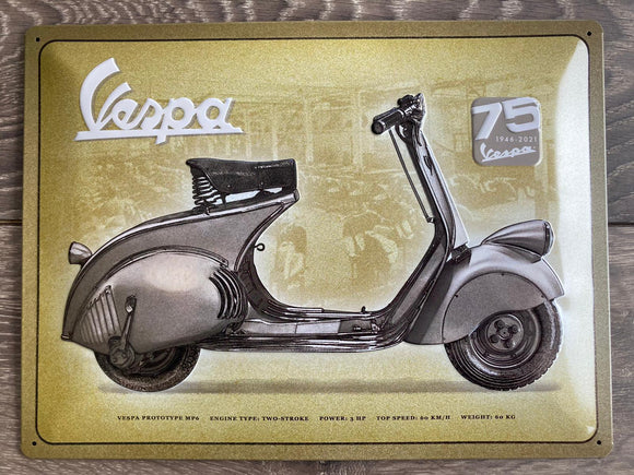 Vespa 1946 bis 2021 – 75 Years – Metallschild 30×40 cm