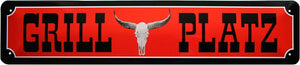 Grillplatz Longhorn - Straßenschild Metallschild 46x10cm