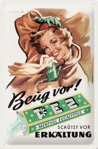 Pez Pfefferminz-Menthol Eucalyptus Bonbon - Metallschild - 20x30 cm