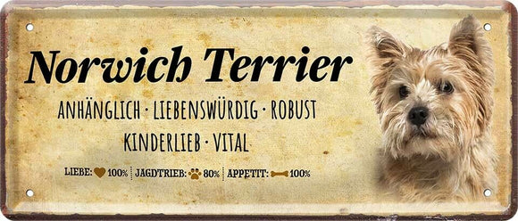 Norwich Terrier Hundeschild - Metallschild  28x12cm D0412